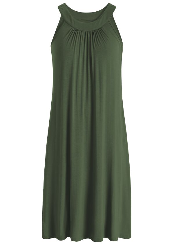 Bamboe mouwloze plooi jurk army green